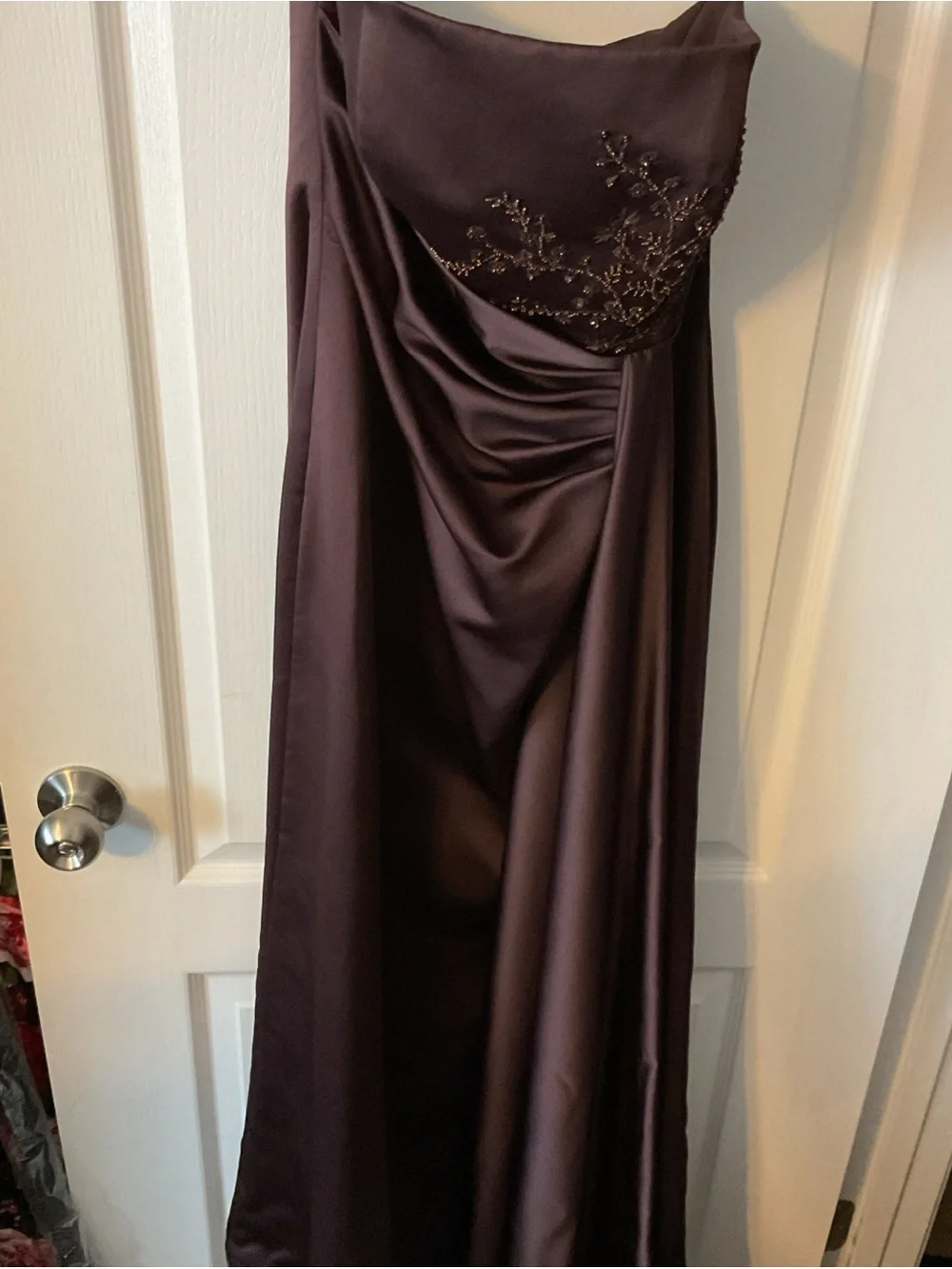 David's Bridal Strapless Beaded brown  Gown